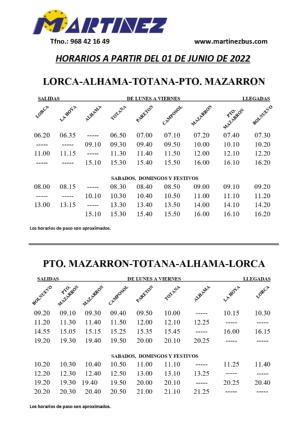 HORARIO BUS A PARTIR 1 DE JUNIO 2