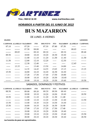 HORARIOS BUS A PARTIR 1 DE JUNIO 1