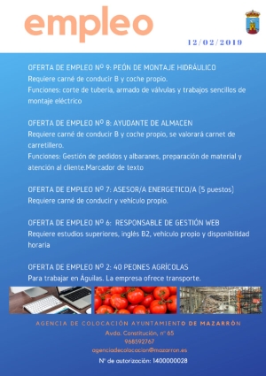 Ofertas de empleo 12 febrero