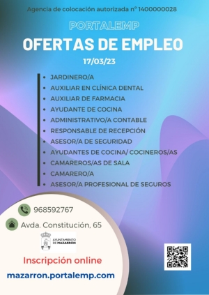 Ofertas de empleo PORTALEMP 17 MARZO