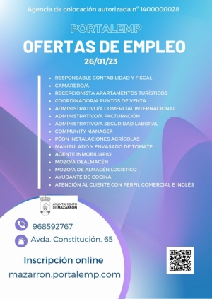 Ofertas de empleo PORTALEMP 26 ENERO