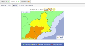 Aviso naranja sabado 20 mapa